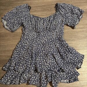 She + Sky Navy and Cream Floral Romper